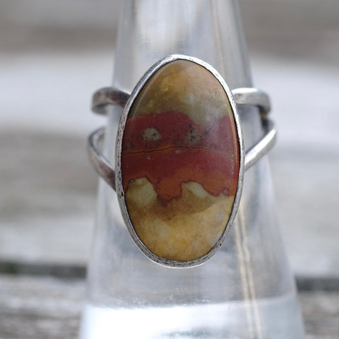 Vintage Sterling Yellow and Red Jasper Ring 7