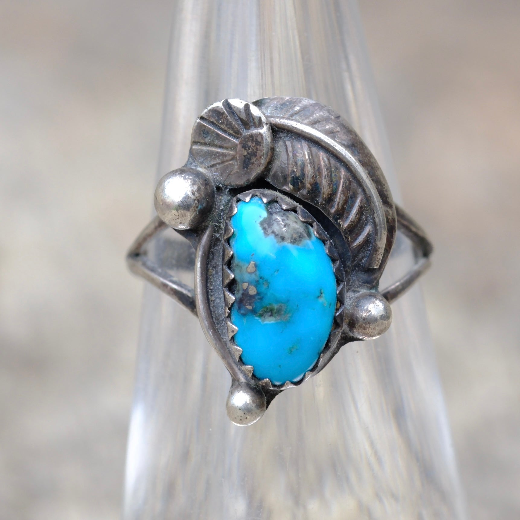 Vintage Sterling turquoise Feather Ring 5.25