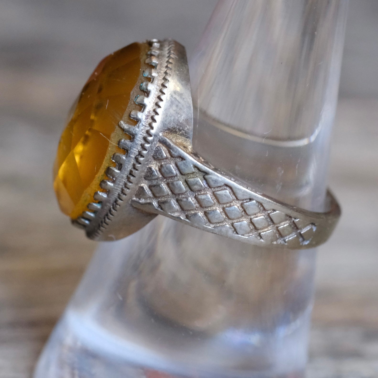 Vintage Sterling Faceted Glass Ring 8