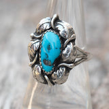 Vintage Sterling Turquoise Feather Ring 7.5