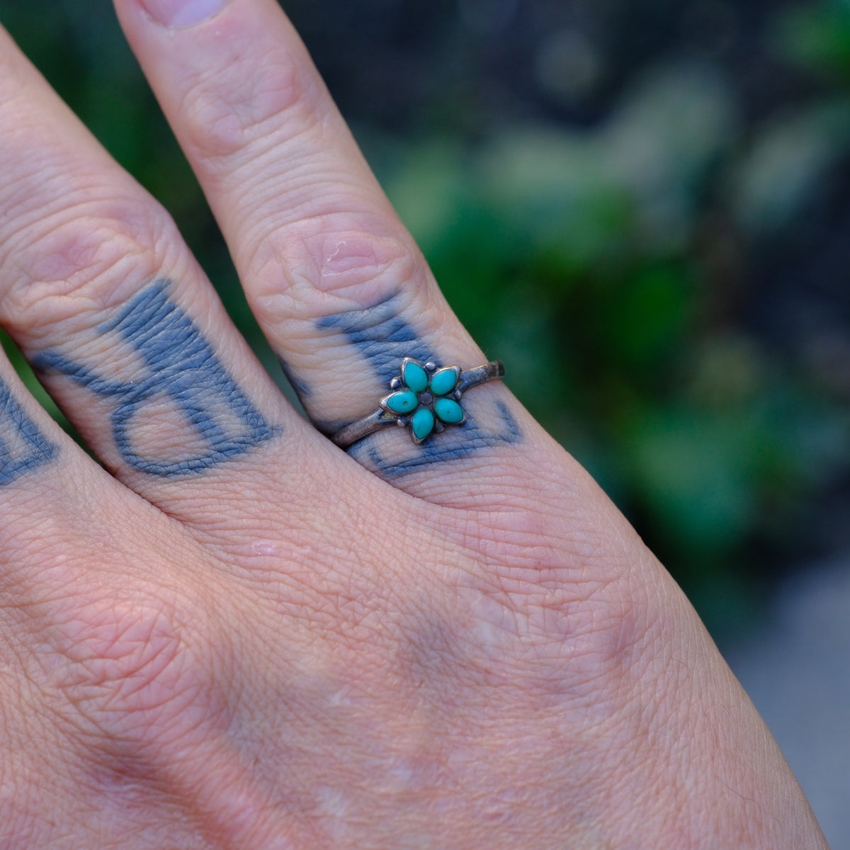Vintage Sterling Small Turquoise Cluster Band 6