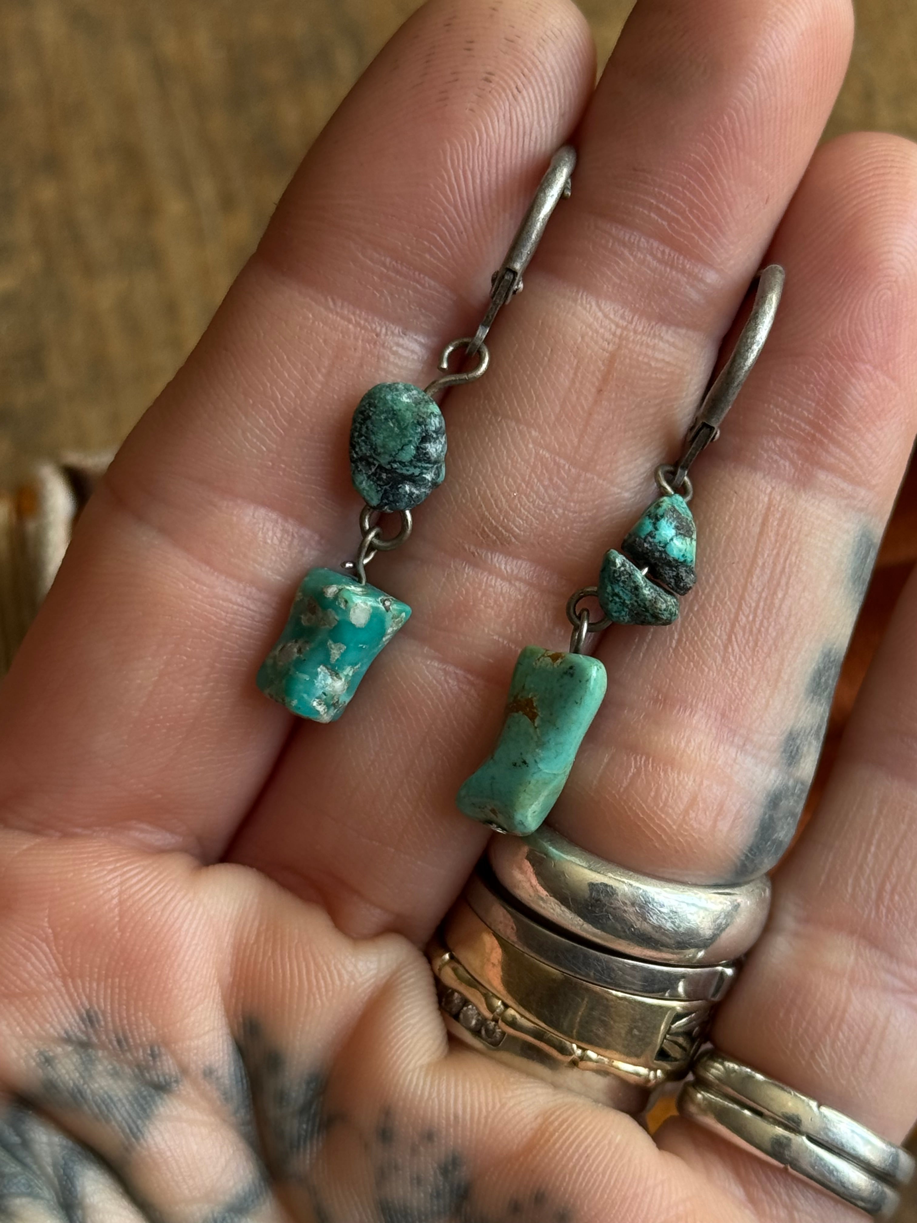 Vintage Sterling Silver Raw Turquoise Earrings