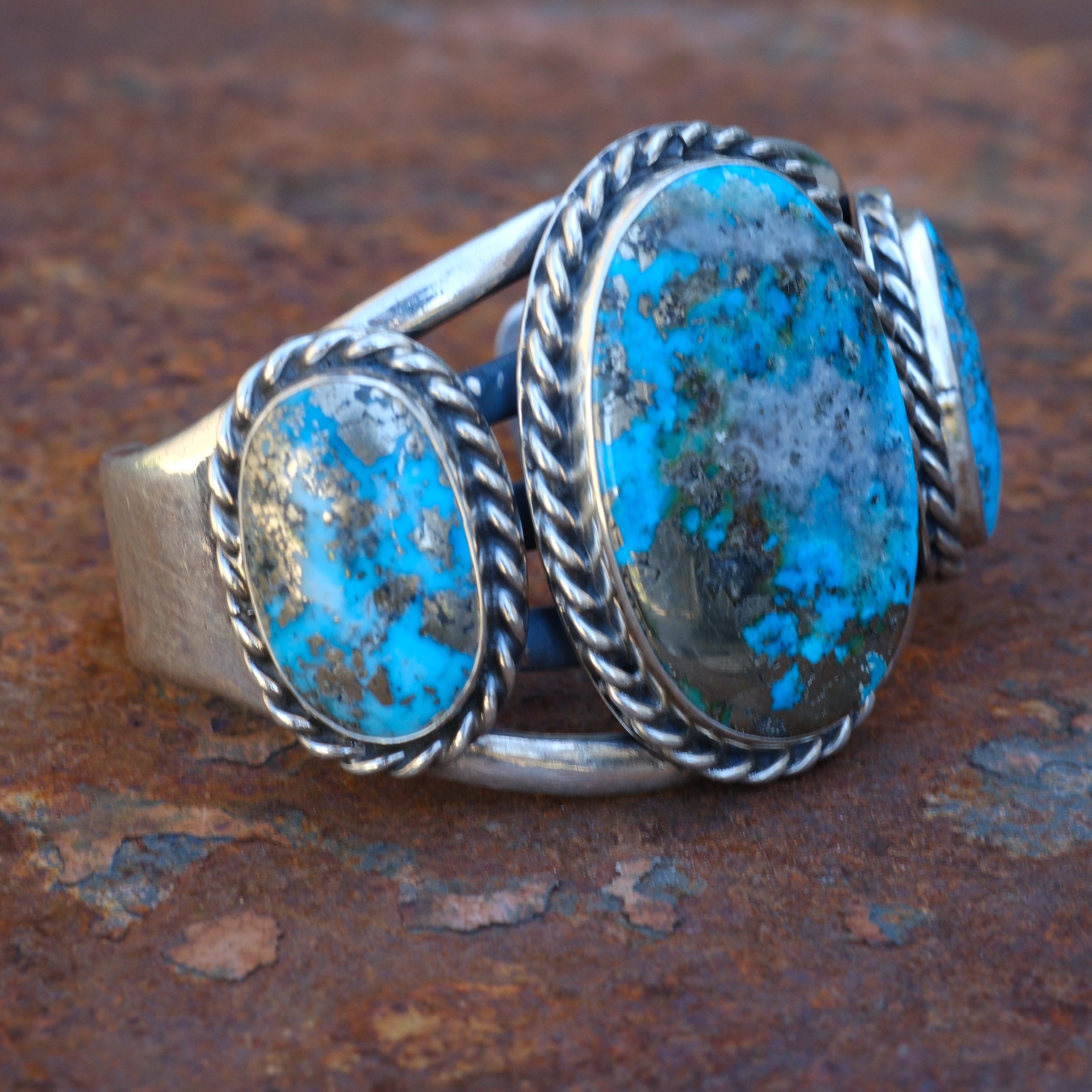 Huge 3-Stone Turquoise Cuff Bracelet