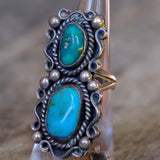 Vintage Sterling Chunky 2-Stone Turquoise Ring 7.25