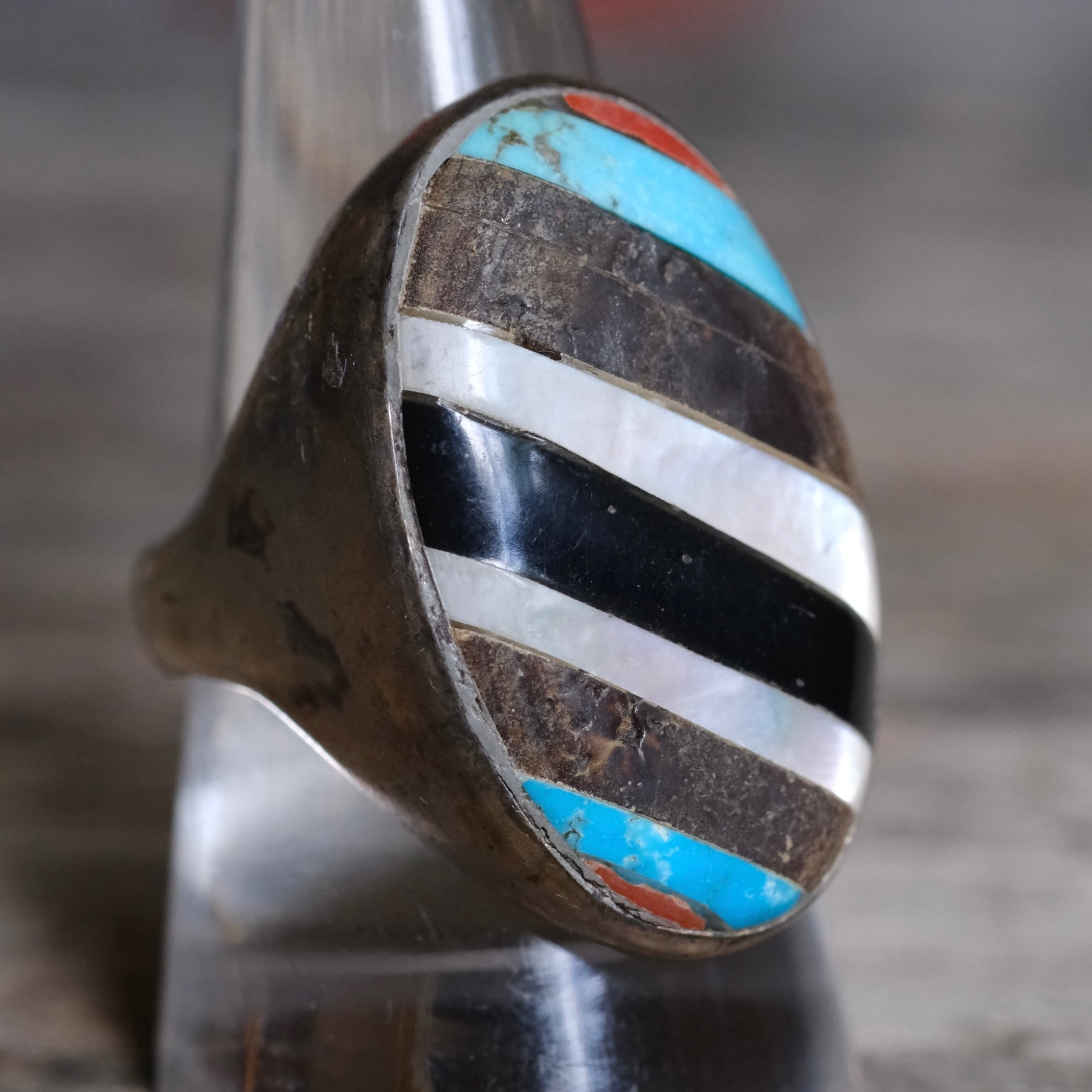 Vintage Sterling Multistone Inlay Ring 9.75