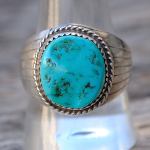Vintage Sterling Turquoise Ribbed Band Ring 11