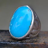 Vintage Sterling Turquoise V For Victory Bells Trading Post Ring 10