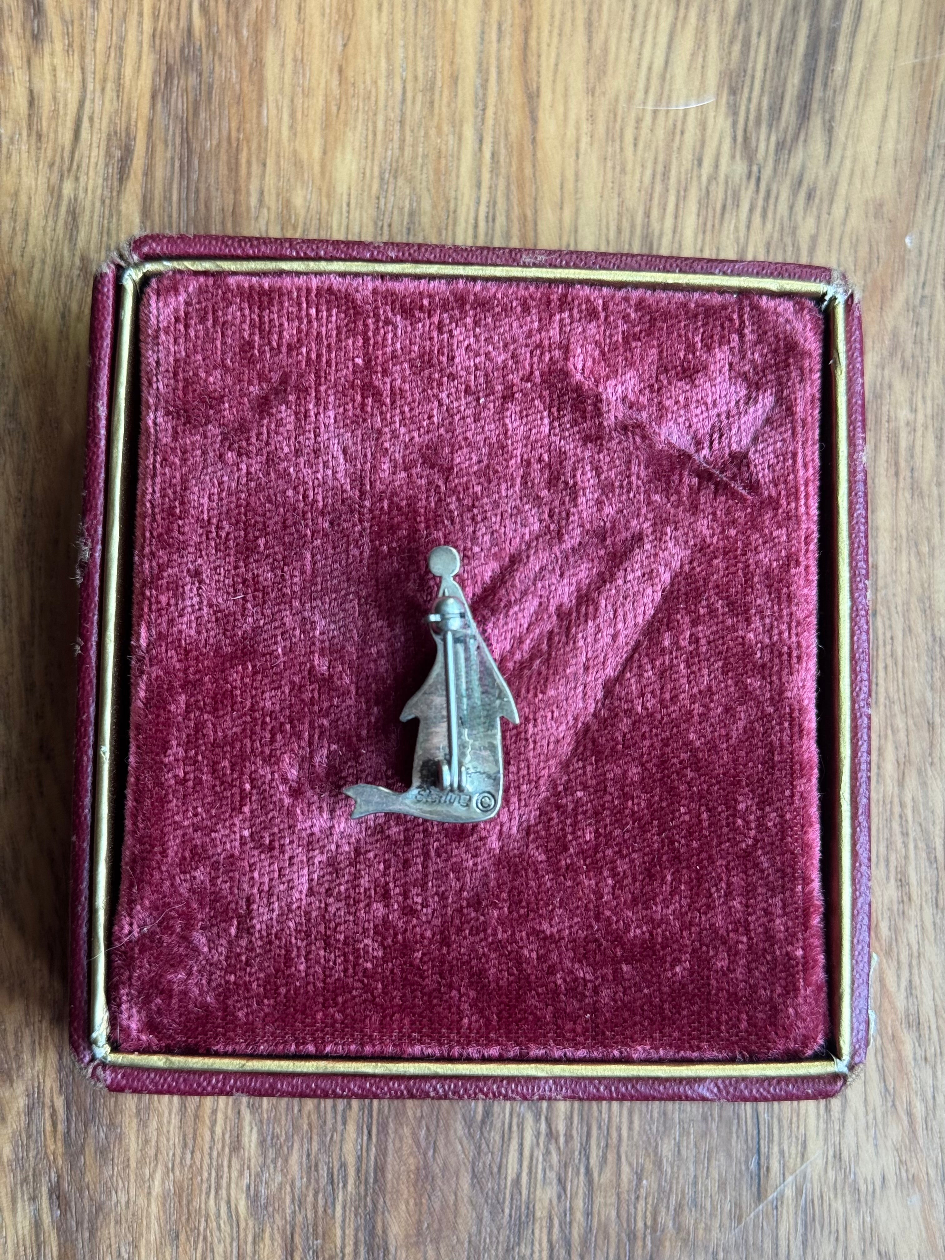 Vintage Sterling Silver Turquoise Inlay Seal Pin