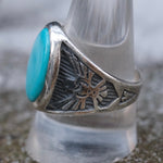Vintage Sterling Turquoise Thunderbird Ring 10.5