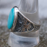 Vintage Sterling Turquoise Thunderbird Ring 10.5