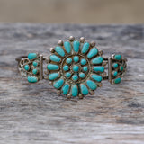 Vintage Sterling Turquoise Cluster Cuff Bracelet