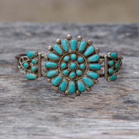Vintage Sterling Turquoise Cluster Cuff Bracelet