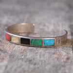 Vintage Sterling Multi Stone Inlay Cuff