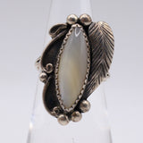 Vintage Sterling Mother Of Pearl Feather Ring 5.25
