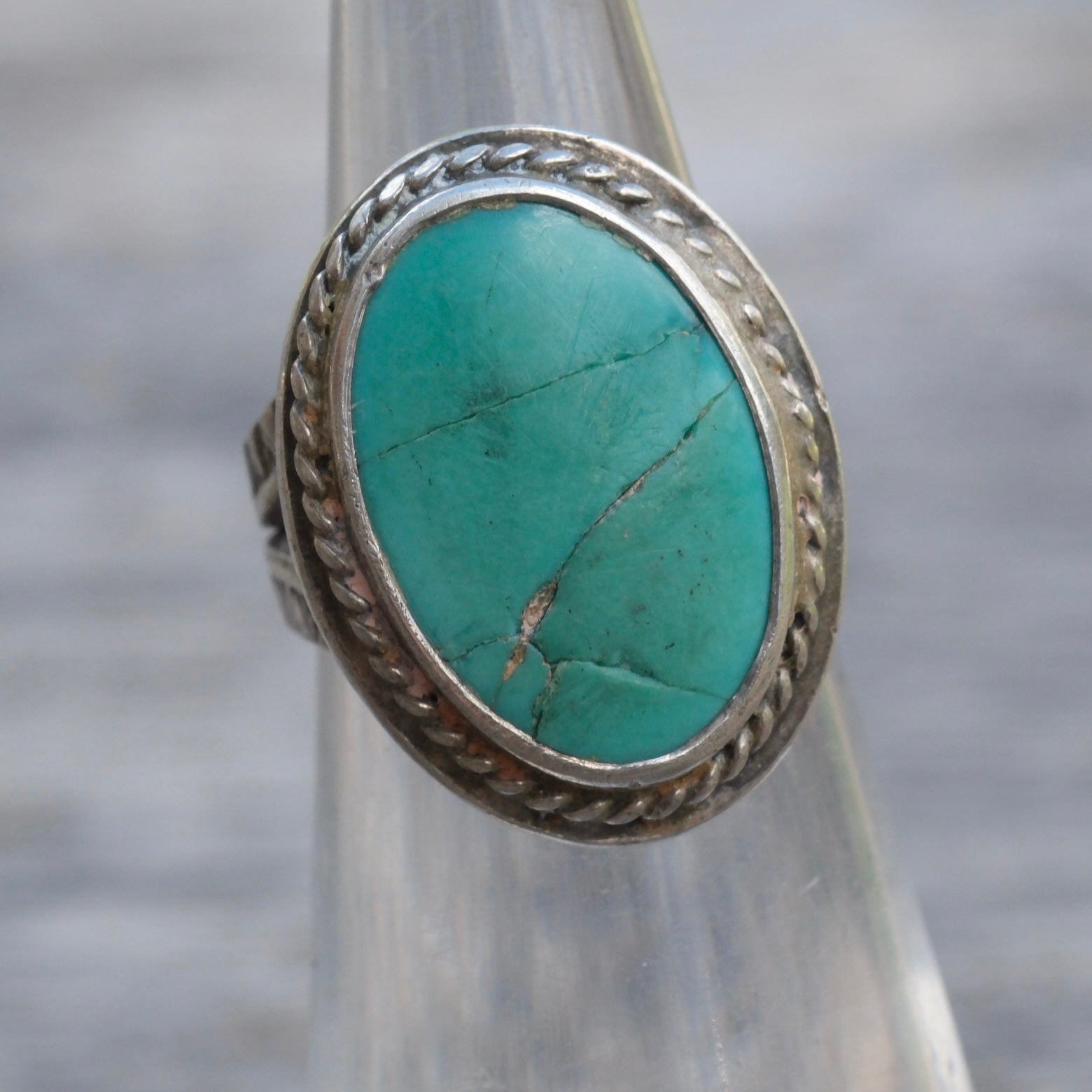 Vintage Sterling Turquoise Roper Ring 2.25