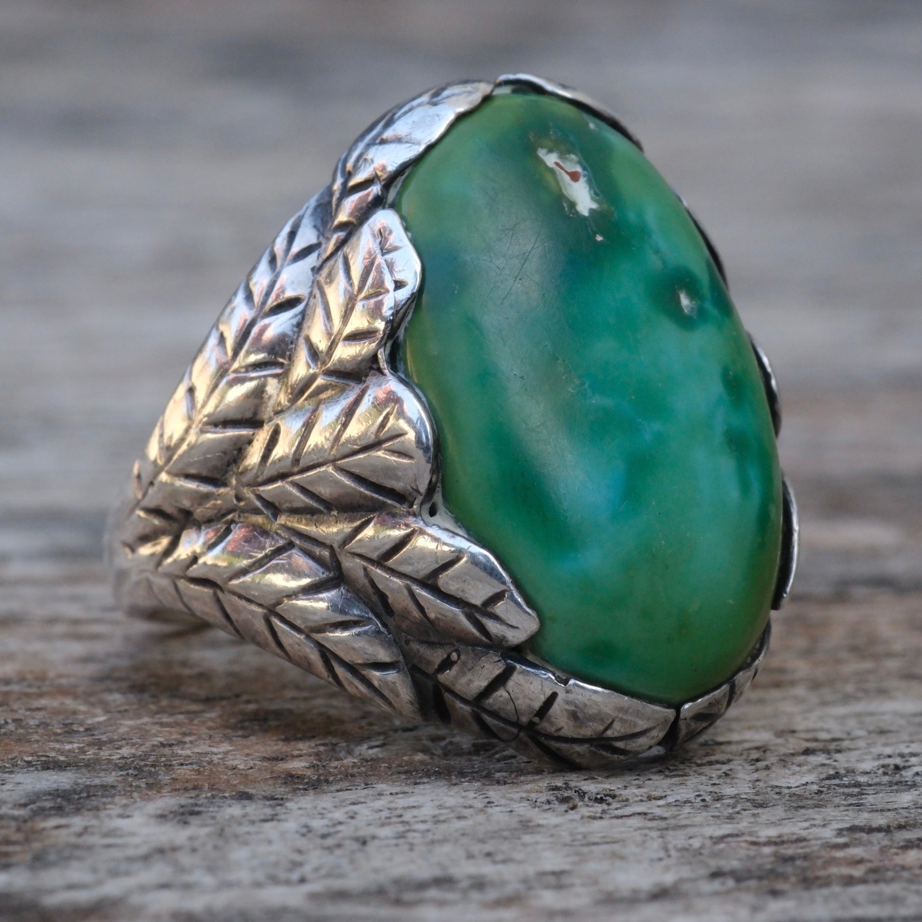 Vintage Sterling Turquoise Feather Band Ring 8.25