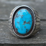 Vintage Sterling Turquoise Ribbed Band Ring 9