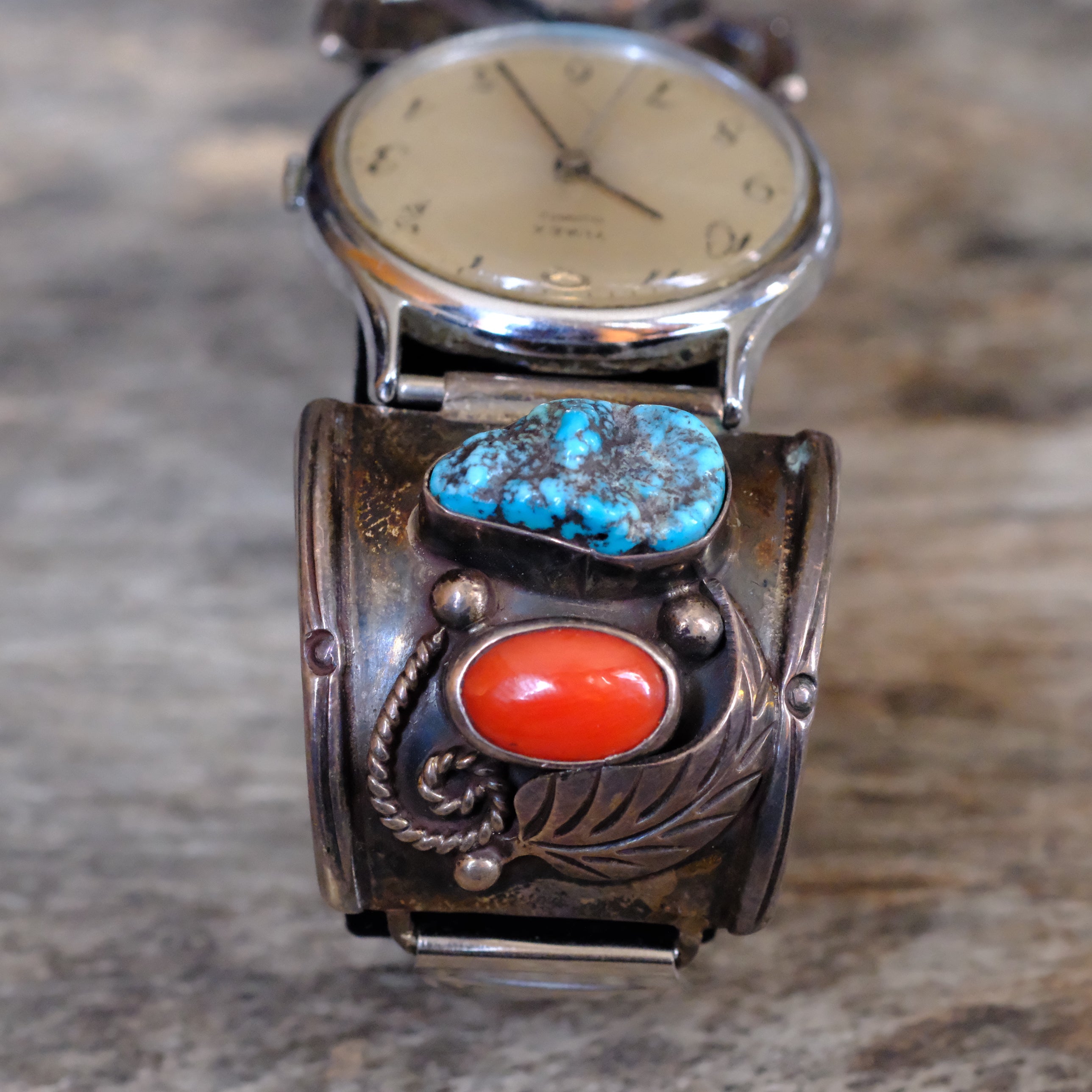 Vintage Sterling Turquoise and Coral Watch
