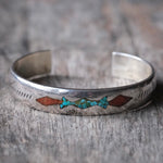 Vintage Sterling Crushed Turquoise and Coral Cuff