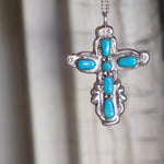 Vintage Sterling 7-Stone Coral  Cross Necklace