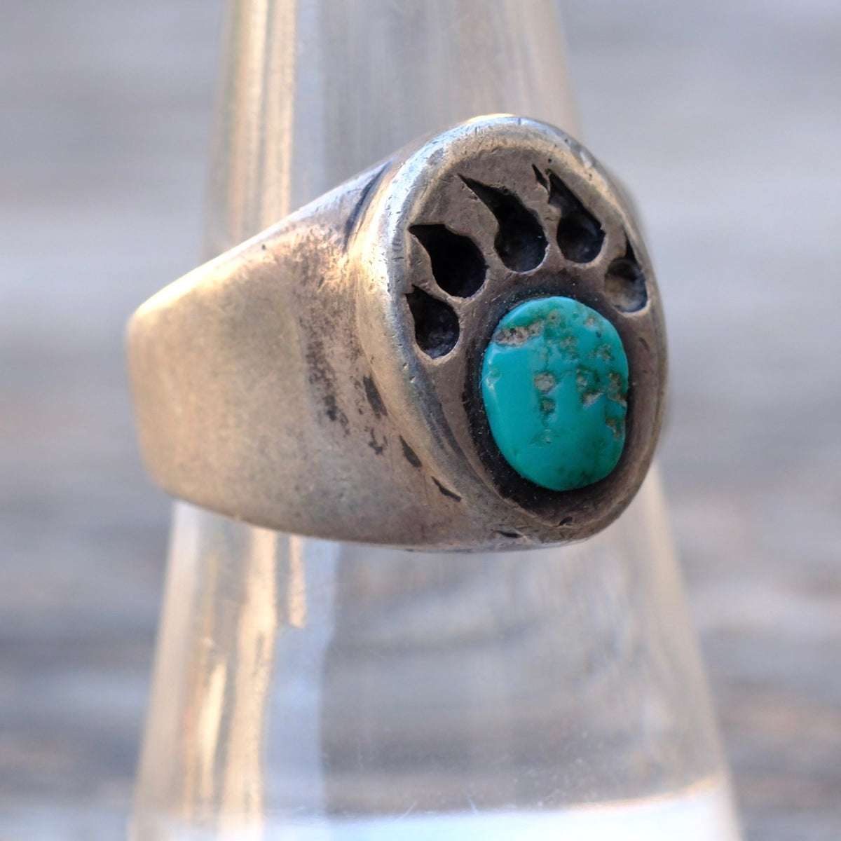 Vintage Sterling turquoise Bear Paw Ring 8.25