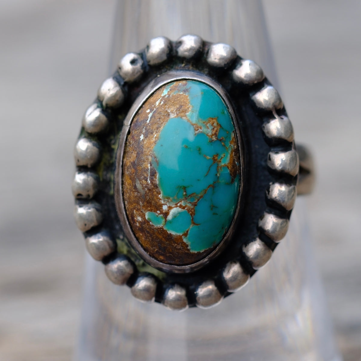 Vintage Sterling Turquoise Ring 7.75