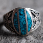 Vintage Sterling Crushed Turquoise Inlay Thunderbird Ring 12.5