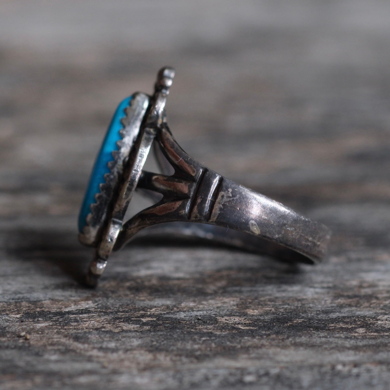 Vintage Sterling Turquoise Florette Ring 7