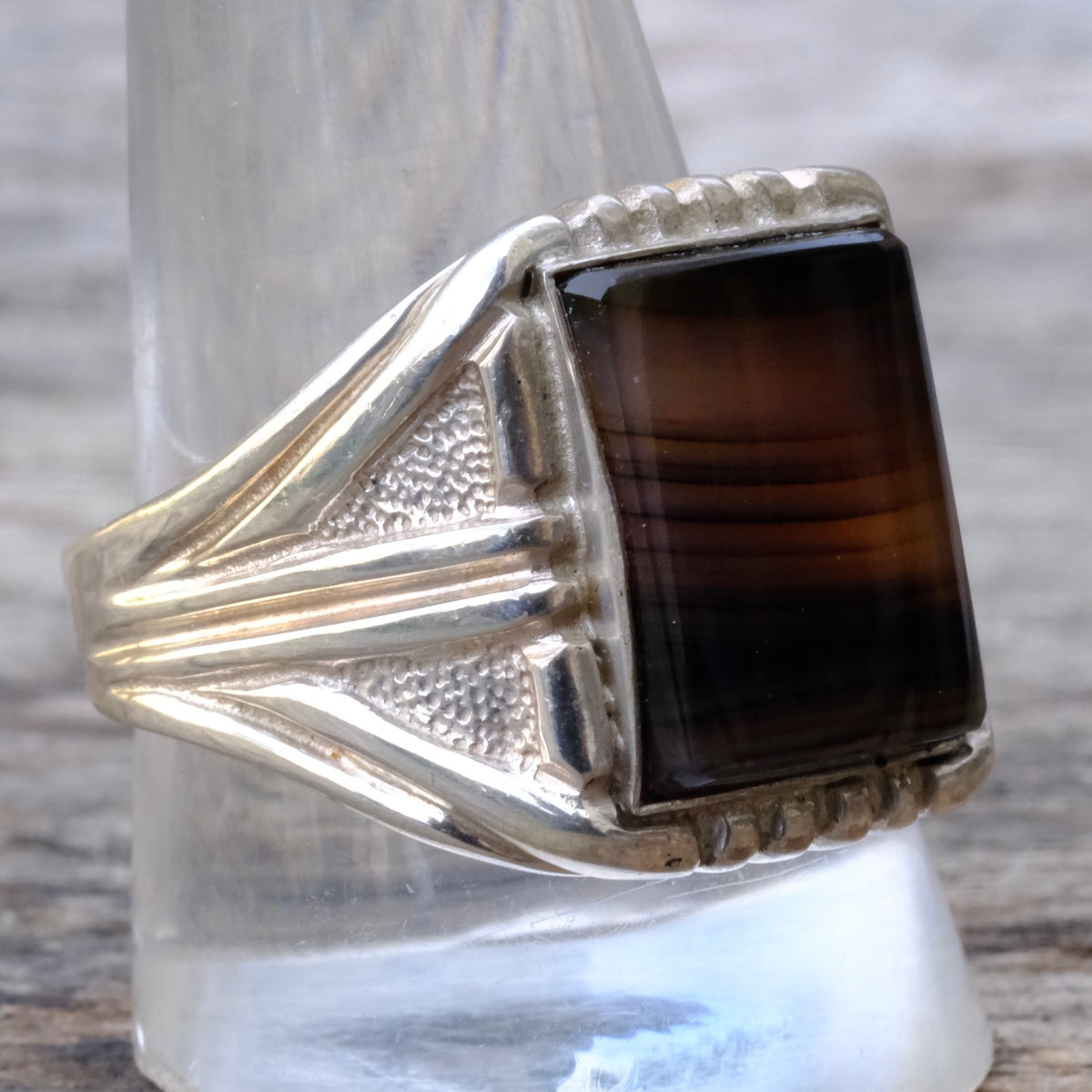 Vintage Sterling Agate Signet Ring 12
