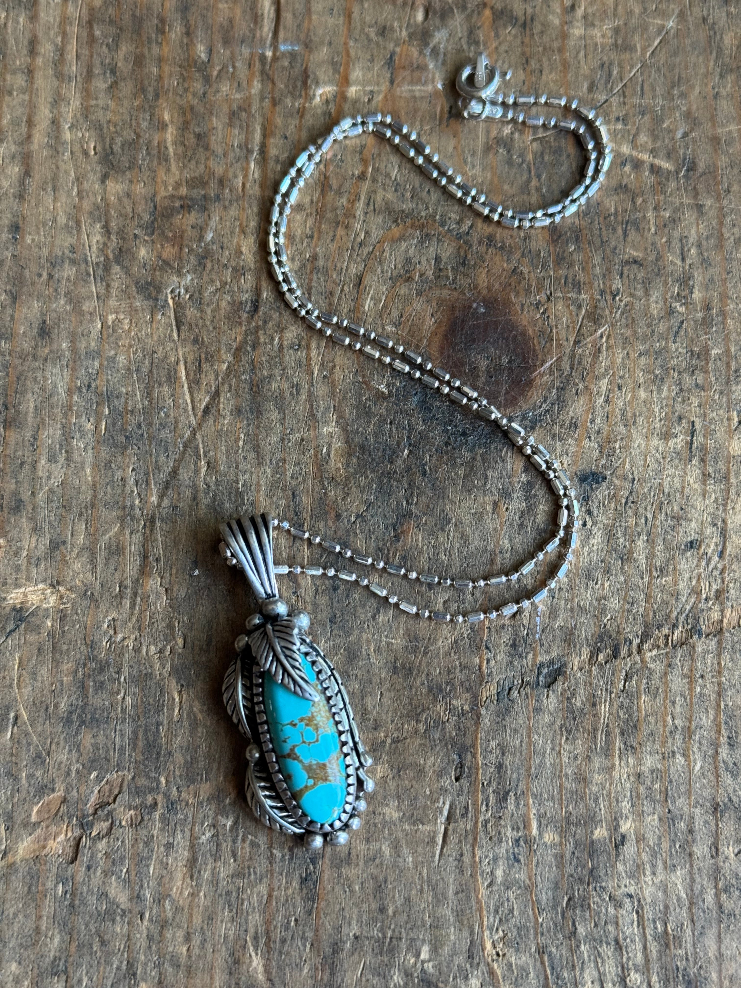 Vintage Sterling Silver Turquoise Leaf Necklace