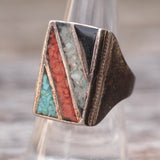 Vintage Sterling Multistone Inlay Ring 7.75