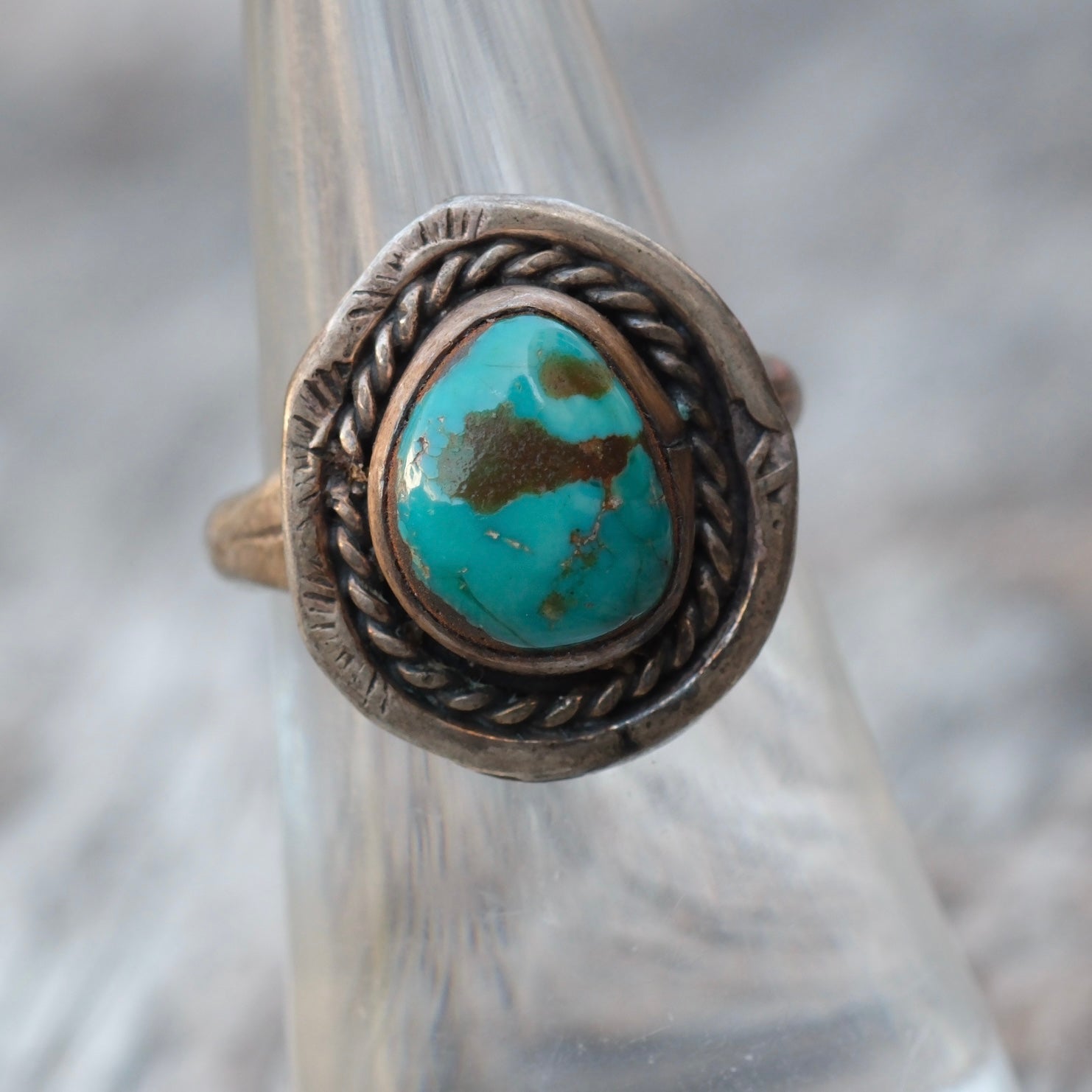 Vintage Sterling Turquoise roper Ring 6.25