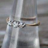 Vintage 18K Gold and Platinum 3-Stone Diamond Ring 7.25