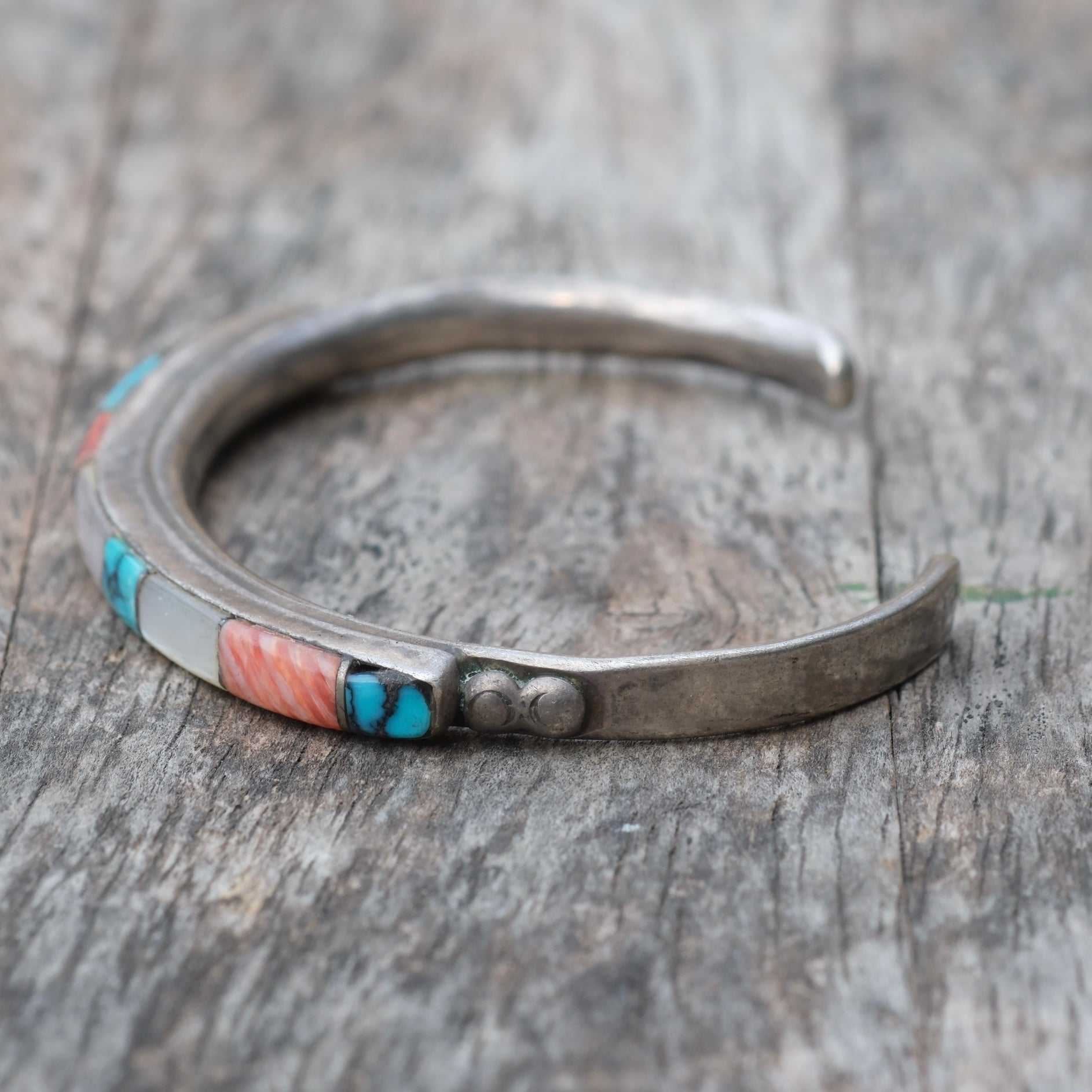 Vintage Sterling Zuni Inlay Cuff Bracelet