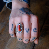 Vintage Sterling Coral Feather Ring 5