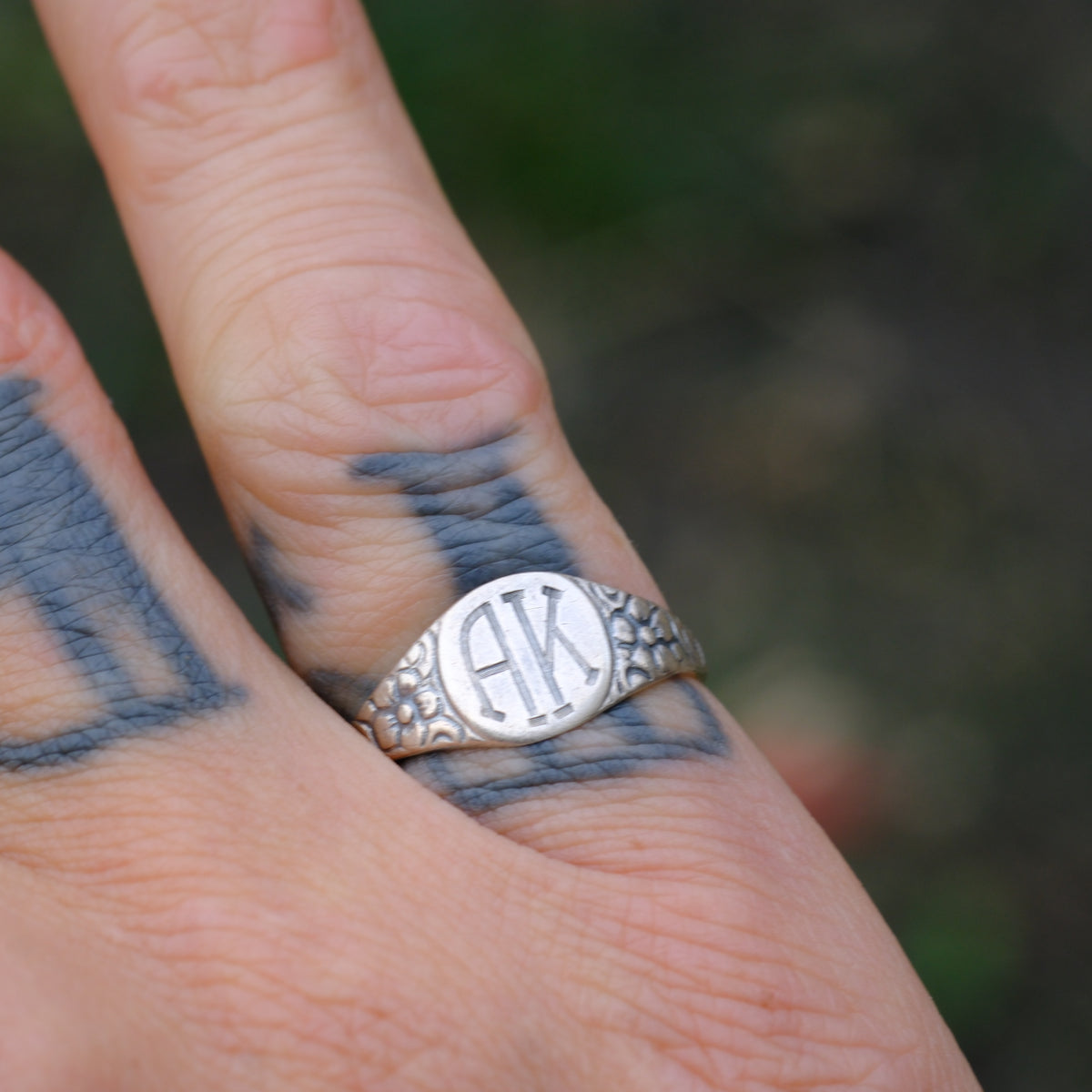 Vintage Sterling Silver AK Initial Signet Ring 6