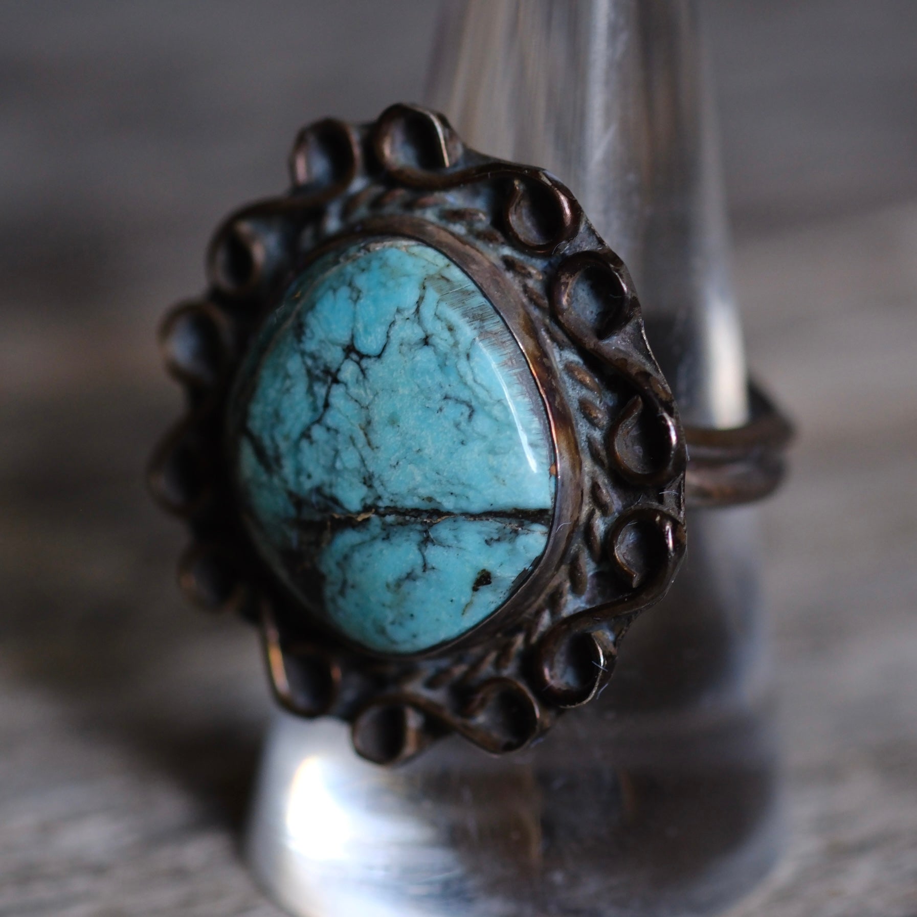 Vintage Sterling Turquoise Florette Ring 9