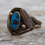 Vintage Sterling Turquoise Feather Ring 11.75