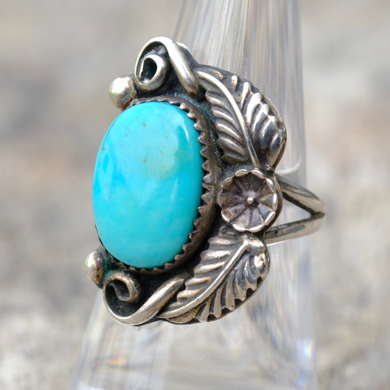 Vintage Sterling Turquoise Feather 7.25