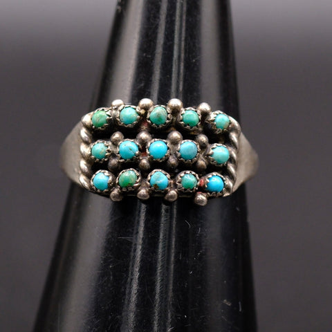 Vintage Sterling Turquoise Cluster Band 5.5