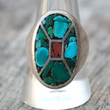 Vintage Sterling Turquoise and Coral Inlay Ring 10