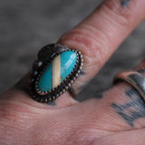 Vintage Sterling Turquoise and Mother Of Pearl Feather Ring 5