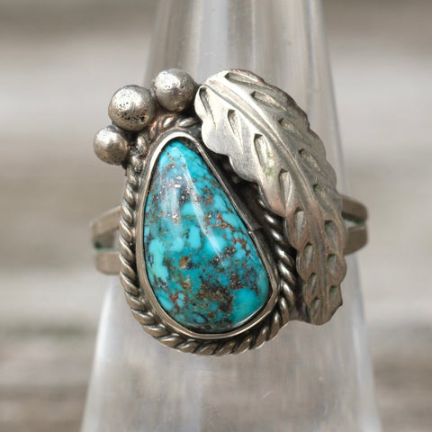 Vintage Sterling Turquoise Feather Ring 6.75