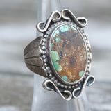 Vintage Sterling Turquoise Ribbed Band Ring 6