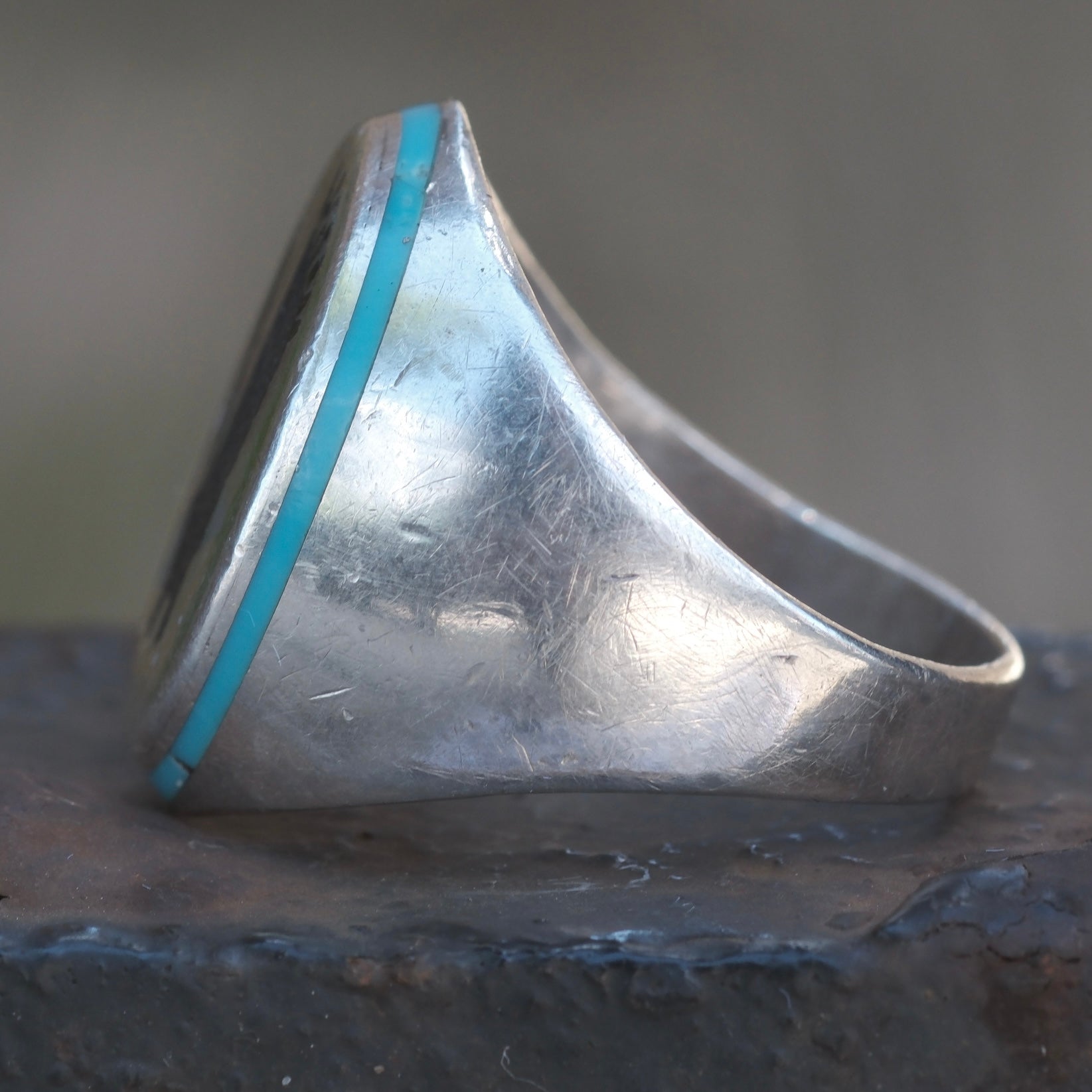Vintage Sterling Zuni Inlay Eagle Ring 13.5