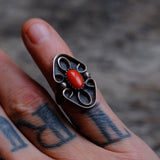 Vintage Sterling Coral Ring 5.5