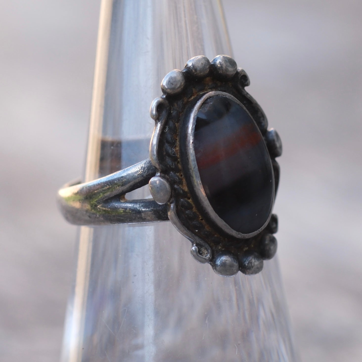 Vintage Sterling Petrified Wood Ring 5.5