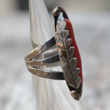 Vintage Sterling Coral Feather Ring 2.75