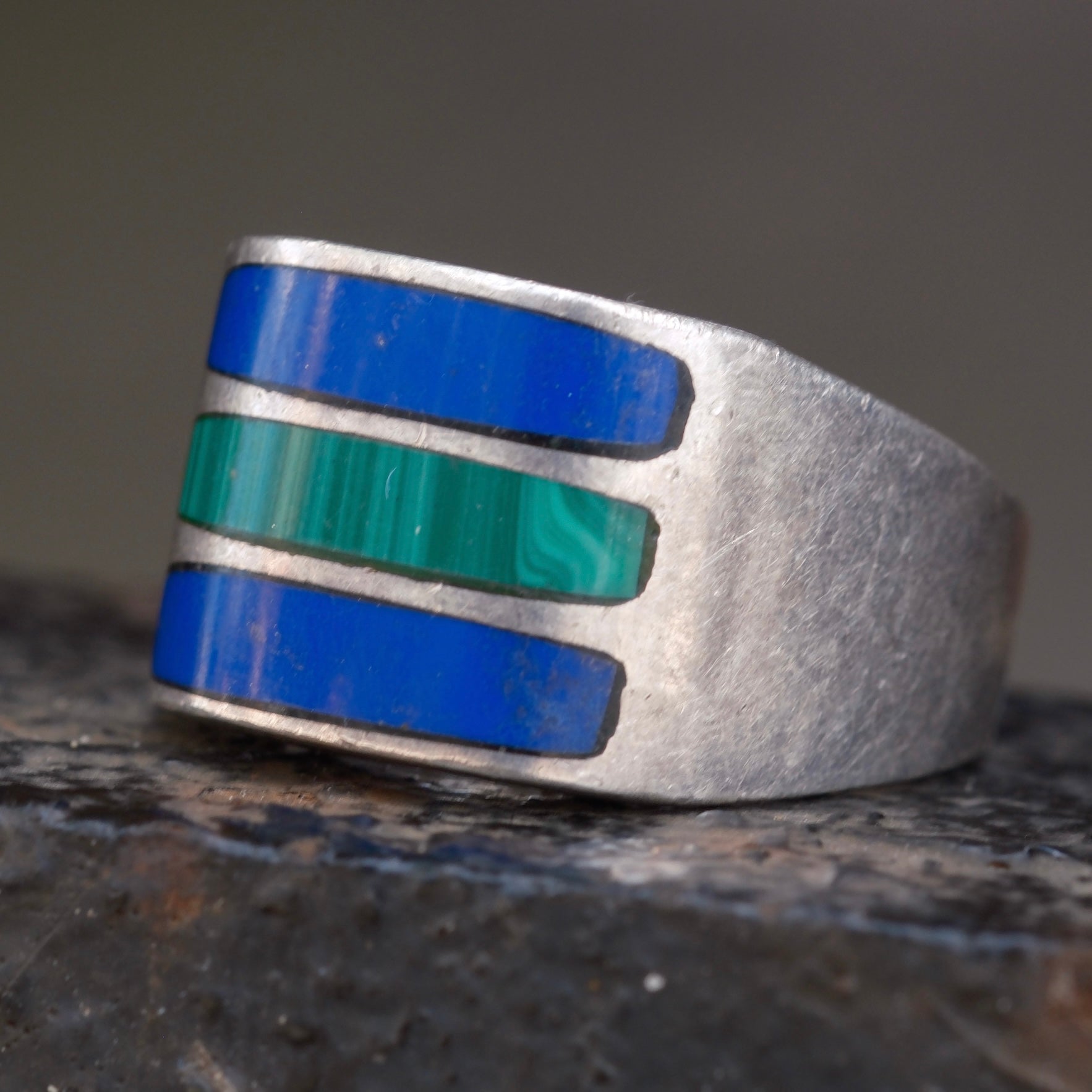 Vintage Sterling Multistone Inlay Striper Ring 12