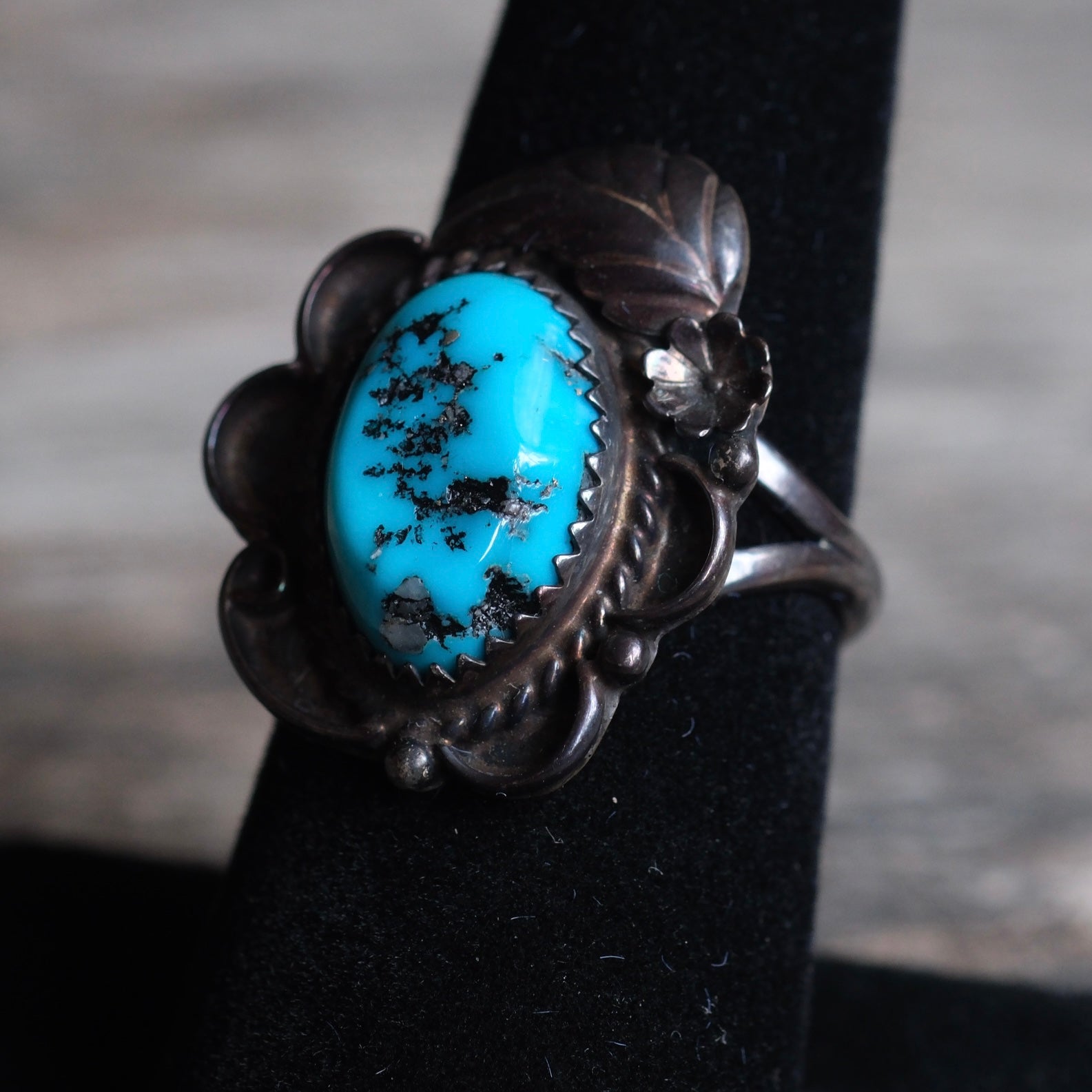 Vintage Sterling Turquoise Feather Ring 7.75